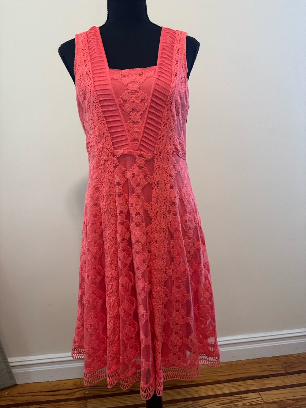 Coral Lace Fit & Flare Dress - Sleeveless